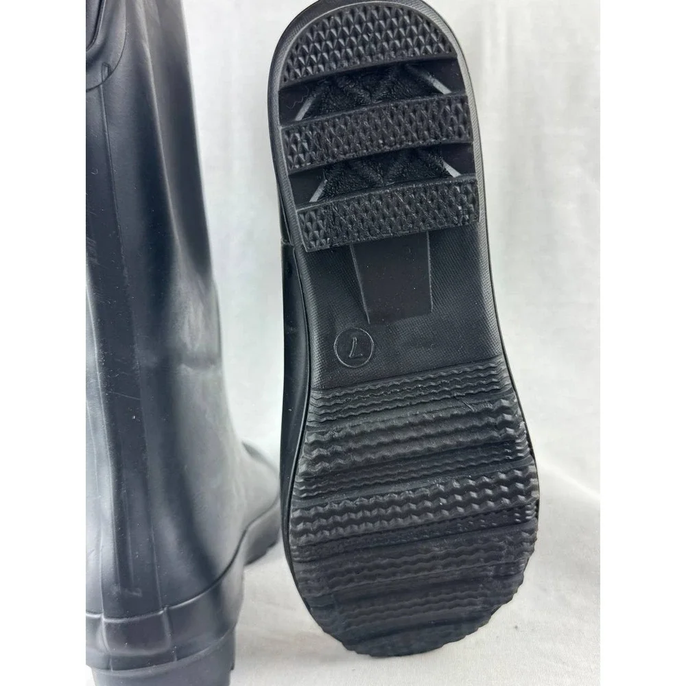A New Day Womens Black Rubber Rain Boots Waterproof Tall Buckle Matte Size 7